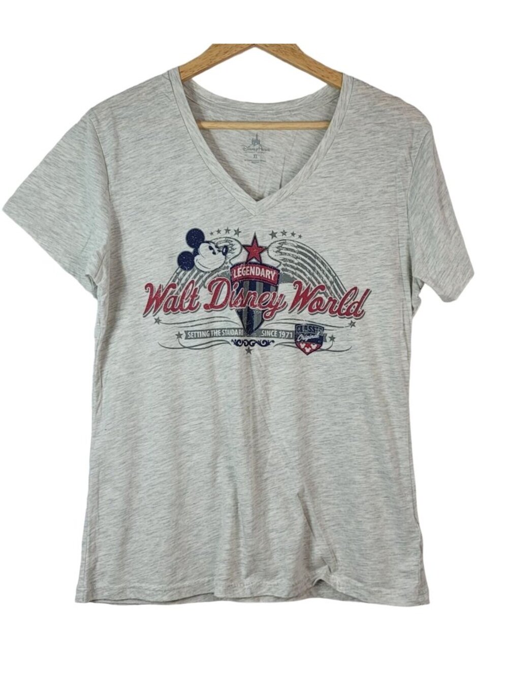Disney Parks Women Legendary Mickey T Shirt Gray XL WDW Classic '71 Stars Wings